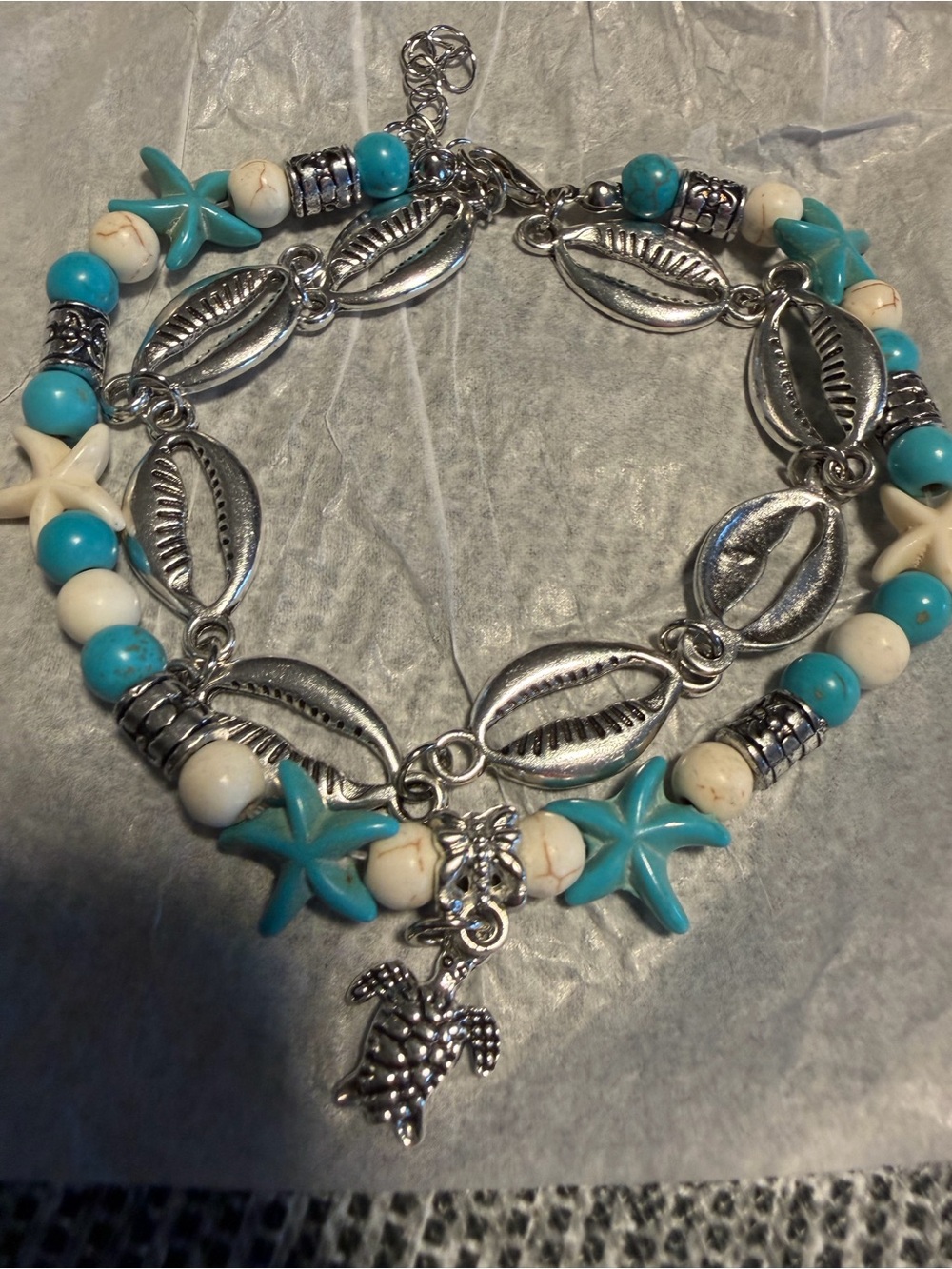 Ankle bracelet Turquoise & White Beach Charm - Picture 2 of 8